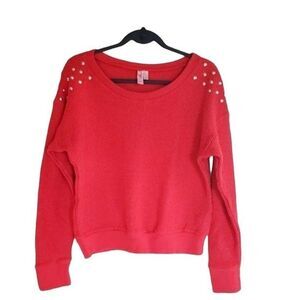 Dolled Up Sweater Studded Crew Neck Waffle Knit  L